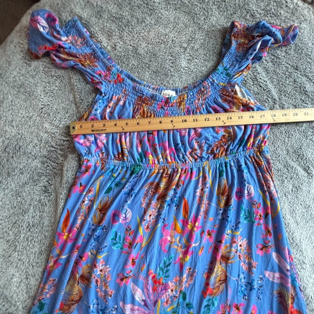 Soma Women Dress Sz XL Blue Floral Flutter Sleeve Boho Bloomcore Comfort 18182x - Picture 4 of 9